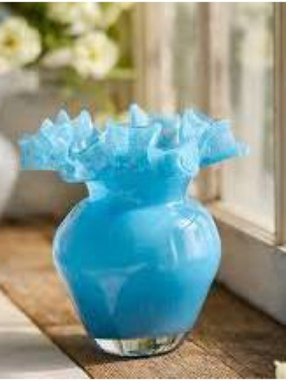 Anthropologie Ruffled Blue Glass Vase - Home Accents